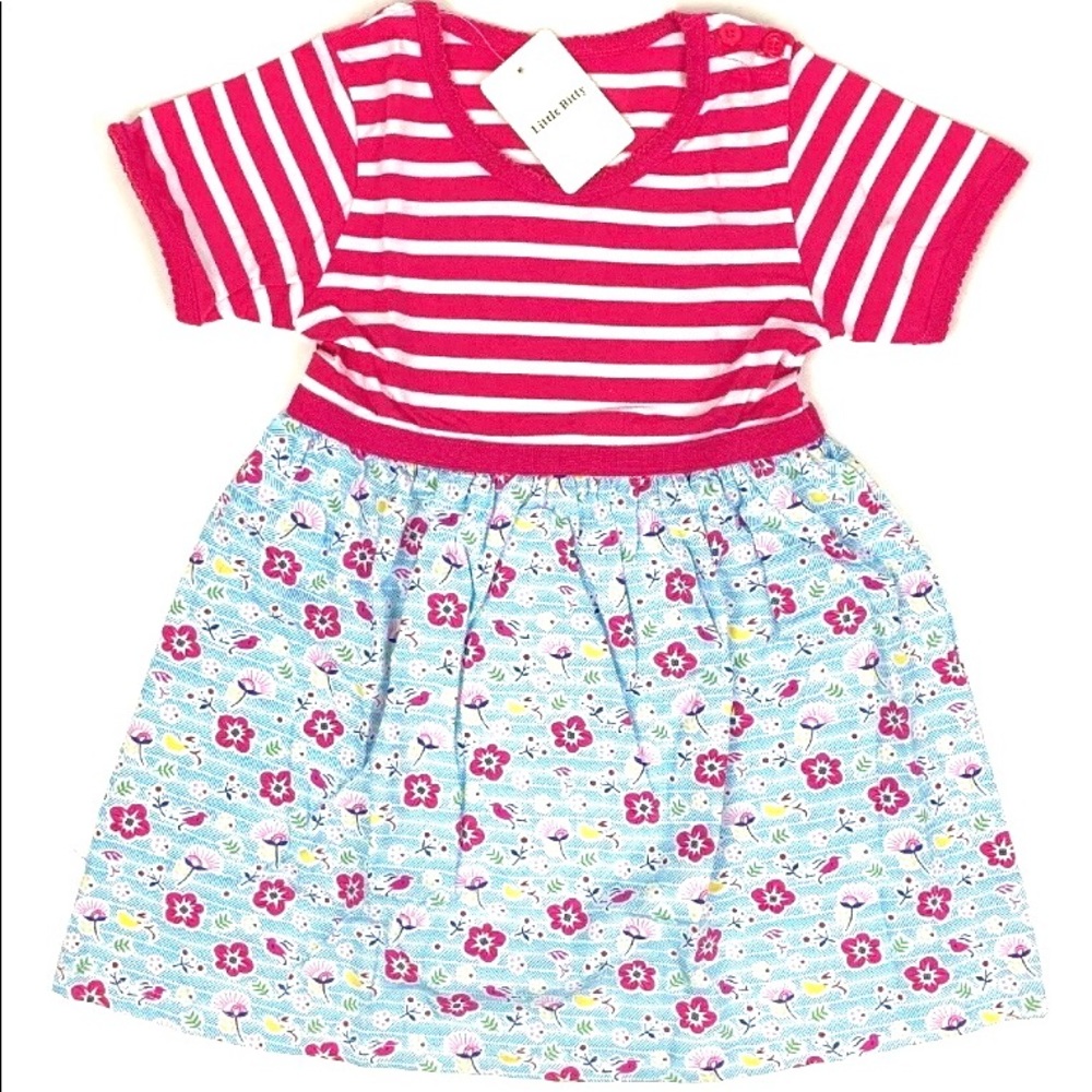 Little Bitty- Girls Pink White Striped Dress